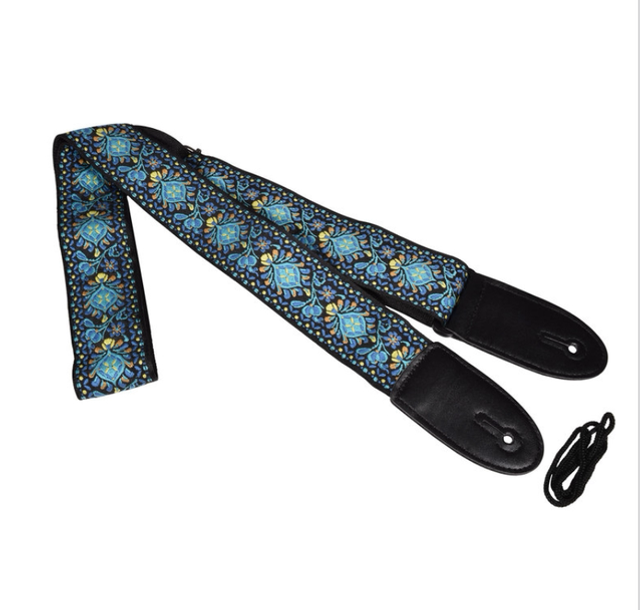 Deluxe Embroidered Design Guitar Strap Blue Floral