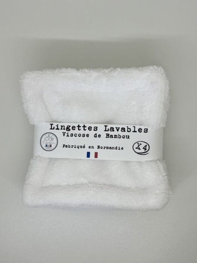 Coton lavable double face en éponge bambou "Blanc" X4