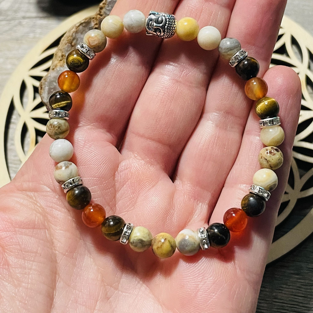 🌺🍁Bracelet Cornaline, Oeil de tigre, Agate crazy lace