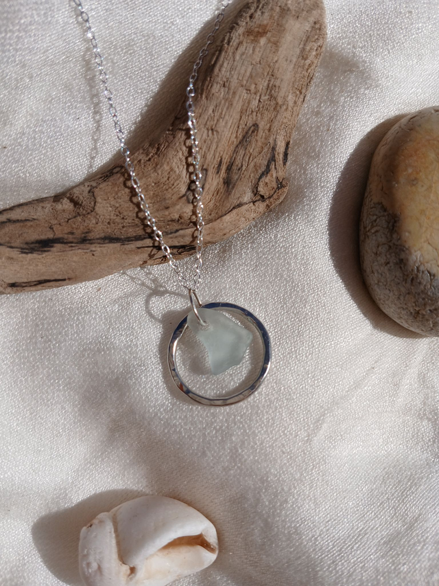 'Ocean Spray' sea glass and silver pendant necklace