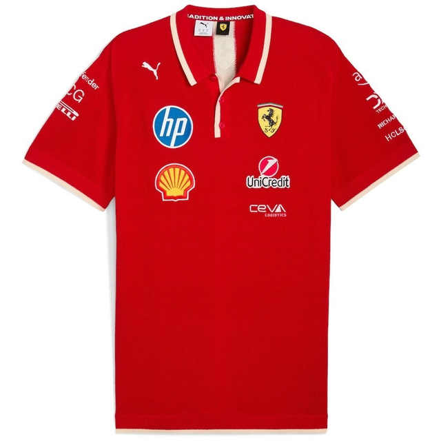 Fórmula 1 Ferrari polo con cuello blanco 25 26