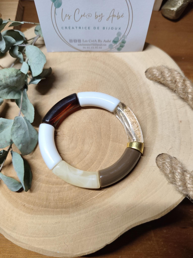 BRACELET PERLES TUBE BLANC/MARRON 0000847