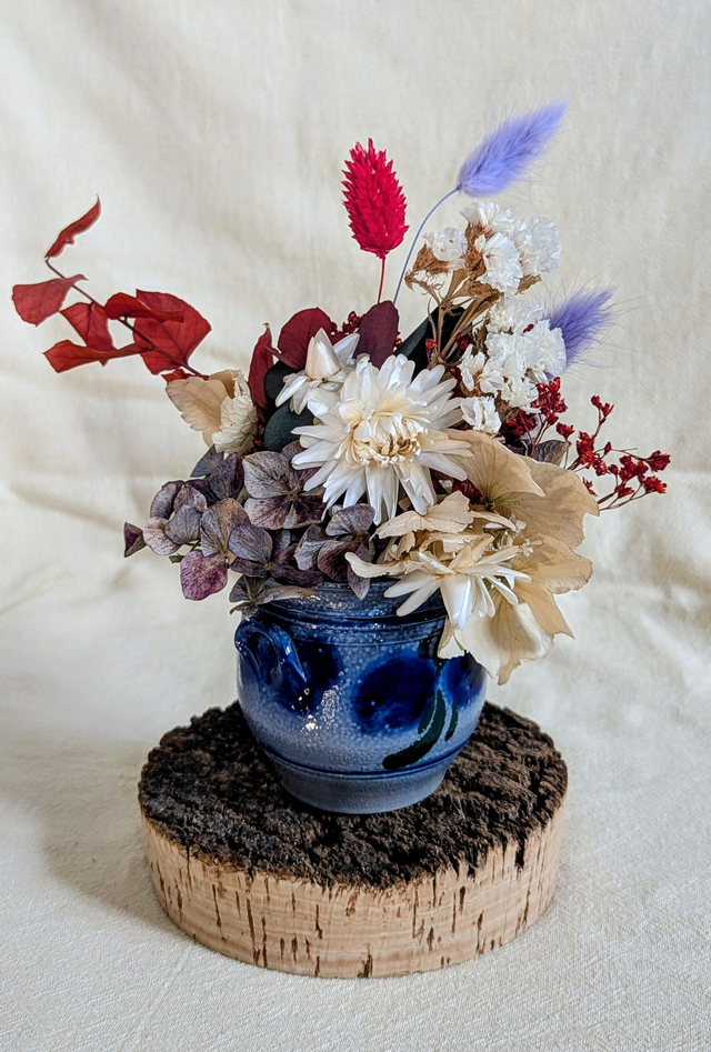 Albertine - Bouquet  fleurs séchées - poterie alsacienne chinée