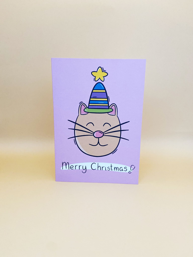 Purple cat Christmas card