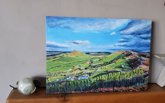 Gribdale and Roseberry Topping, art print on 42 x30cm MDF.