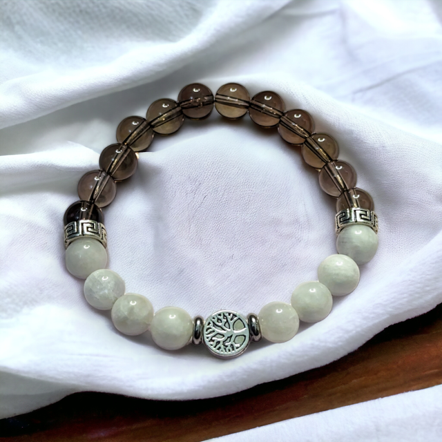 Addiction/Tabac/Bracelet en Pierre de Lune et Quartz fumé