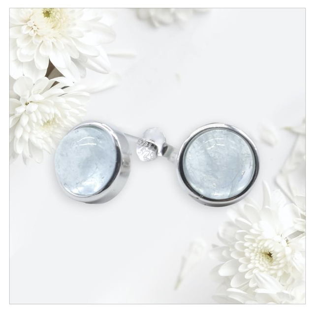 "Aigue-marine" - Boucles d'oreilles argent 925 ronde