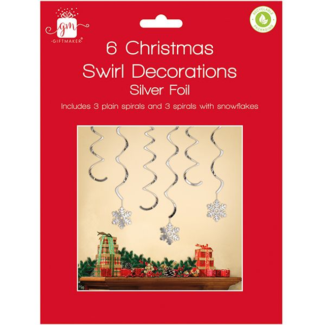 Giftmaker Christmas Silver Foil Swirl Spiral Snowflake Decorations 6 Pack £1.49 a pack