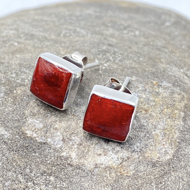 REFURBISHED Red Jasper Sterling Silver Stud Earrings