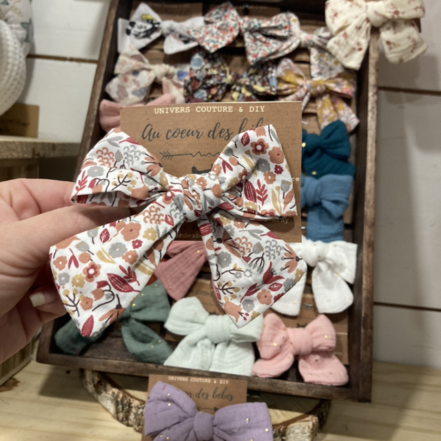 Ruban Noeud barrette fleuri terra cotta