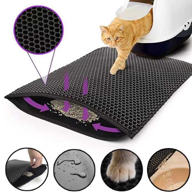 Tapis piège de litière imperméable pour chat, imperméable, double couche, pliable,  lavable