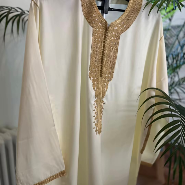Handmade White&Gold Long Sleeve Thobe
