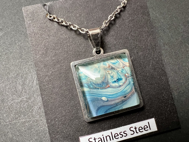 Blue & Copper Square Pendant Necklace