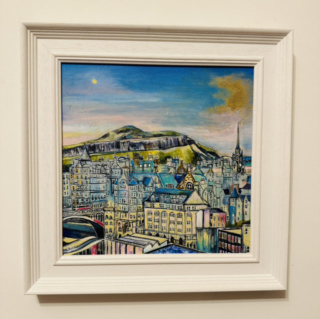 Original Painting- Cityscape- Edinburgh- Over the Chimney Pots to Arthur’s Seat