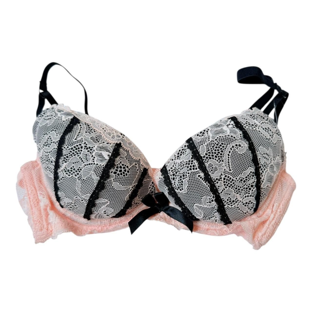 Pink lace overlay + Black Japanese Bra UK 30D 