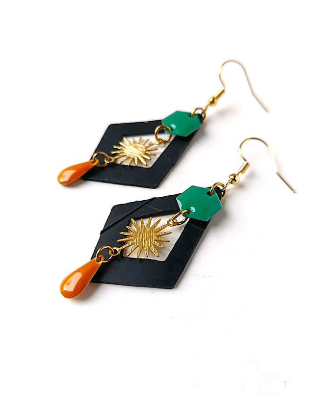 Boucles d'Oreilles Upcyclées  en Chambre à air Recyclée - Soleil