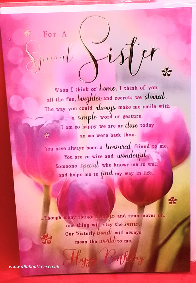 Sister Birthday Card Sentiment Verse Stunning Quality and Design 