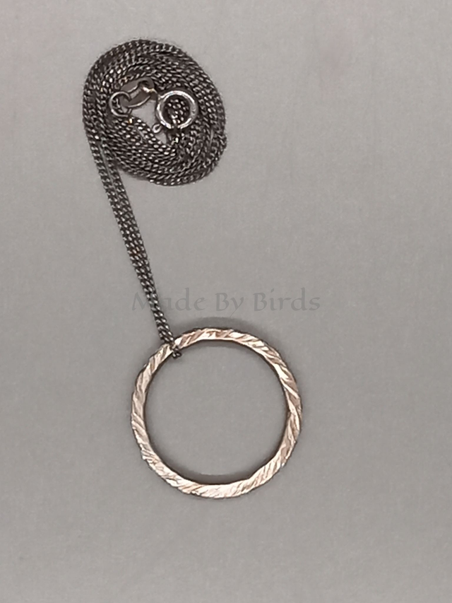 Darkened Sterling Silver Hammered Ring Necklace