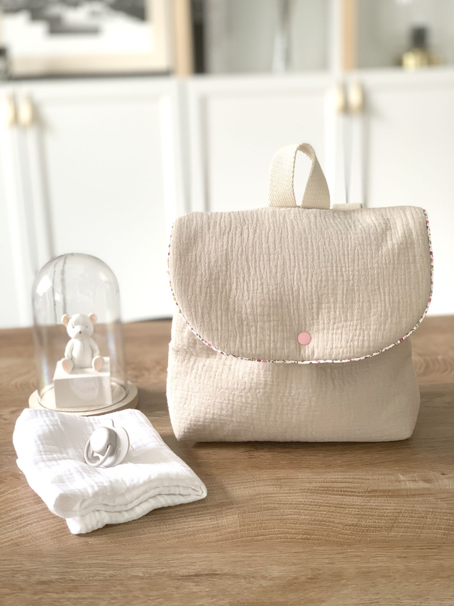 Sac à dos Maternelle double gaze de coton beige