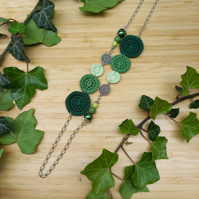 Parure verte et argentée - Sautoir A-symétrique