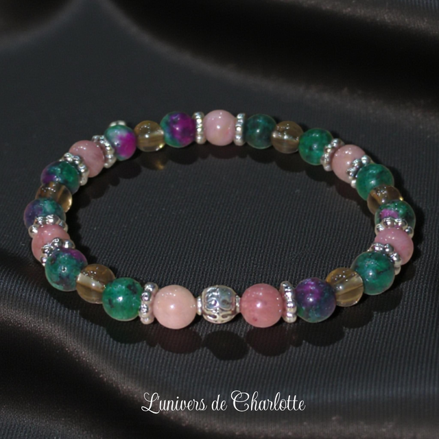 Bracelet "Confiance et estime de soi" - Rubis zoïsite, rhodonite, quartz fumée - REF22