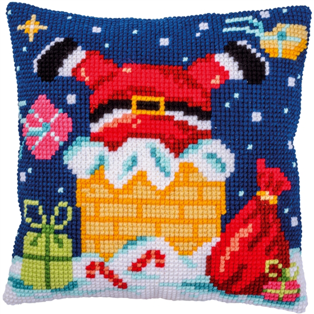 Vervaco Chimney Santa Cushion Printed Cross Stitch Kit