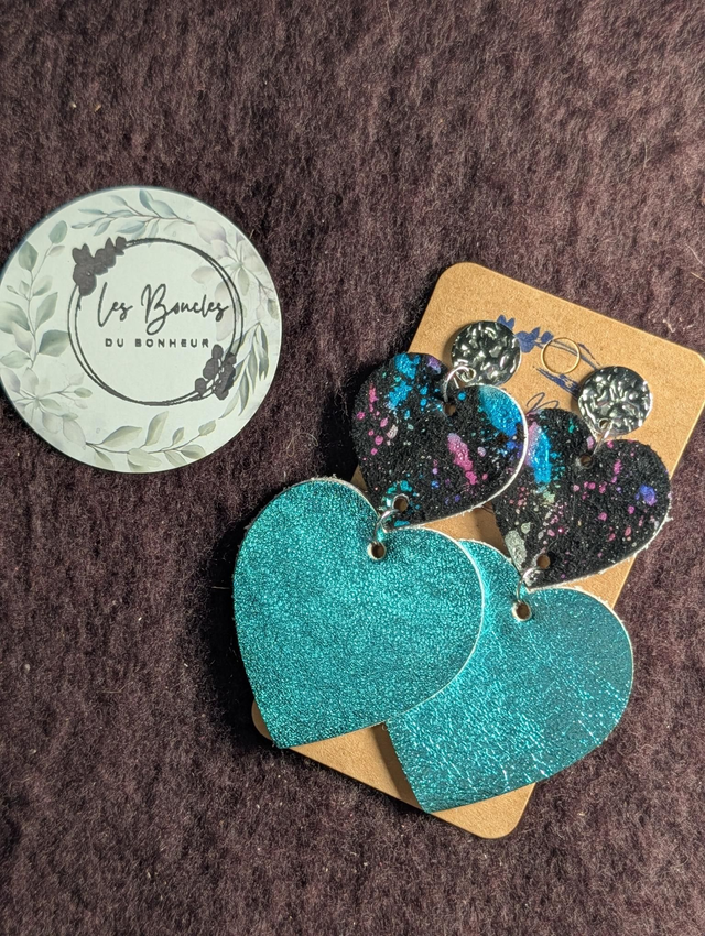 Boucles d'oreilles Marie Laure turquoise noir peinture ml003