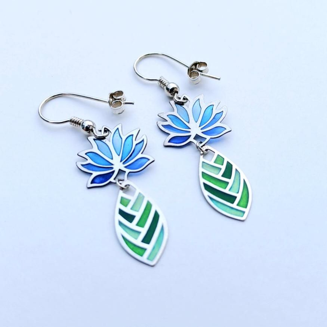 '' Grappes '' Boucles d'oreilles en émail plique à jour sur argent 