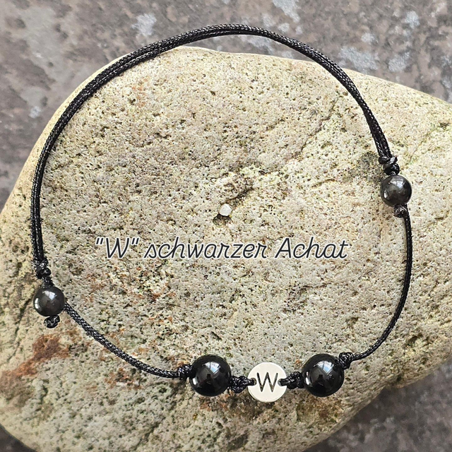 Initialen Armband "W" schwarzer Achat 