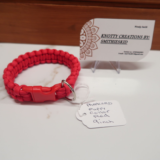 Red Paracord Puppy Collar 9&quot;