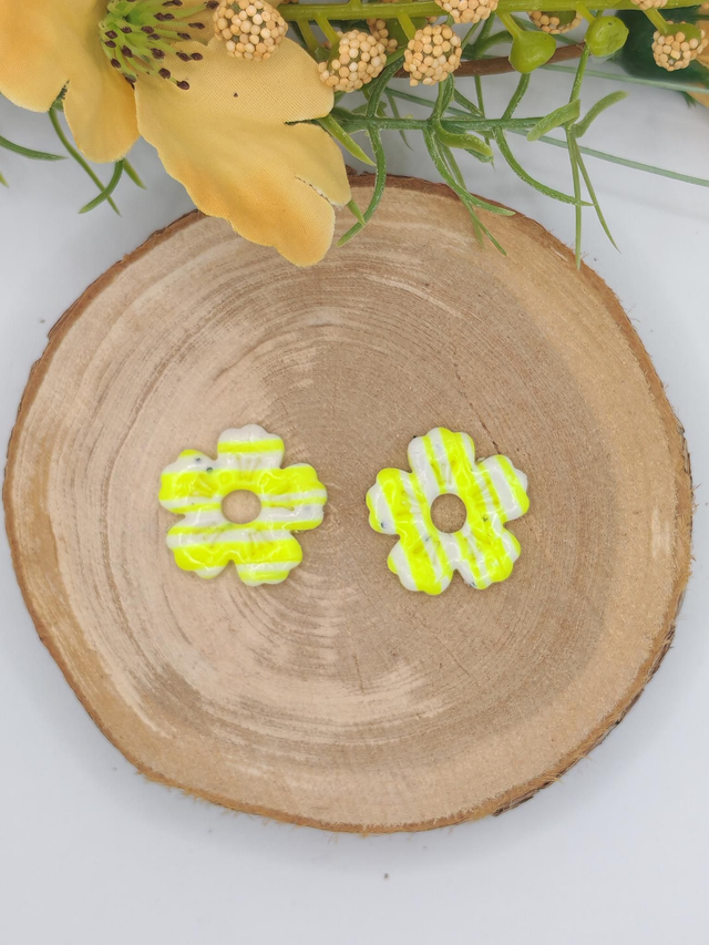 Fleurs Mohana rayées Blanc/jaune Fluo 