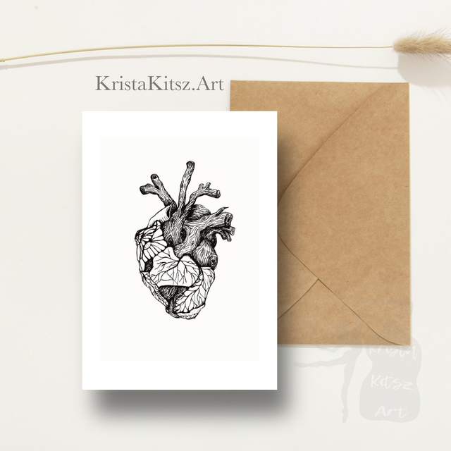 Gevouwen Ansichtkaart Botanisch hart tekening, inclusief enveloppe 