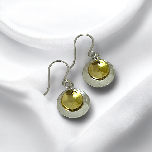 Silver and Brass Disc Earrings 