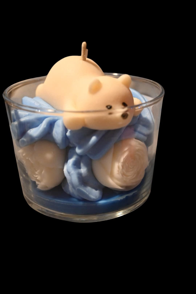 Bougie Oursons sur Nuage Bleu