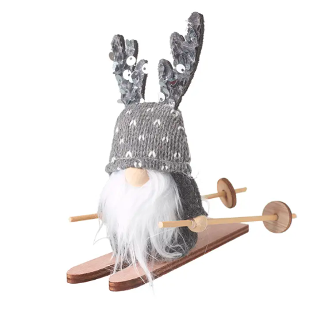 grey gonk with sequins on ski's