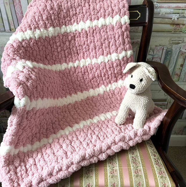 Finger Knitted Chunky Chenille Blanket 