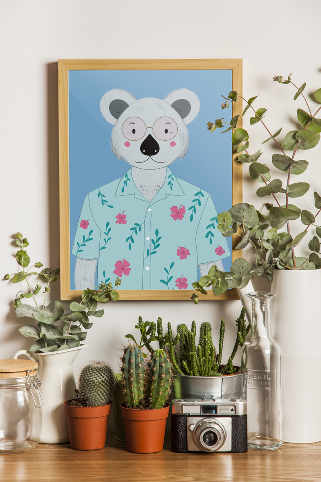 Affiche Koala en chemise à fleur