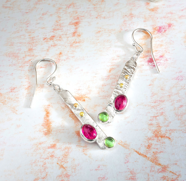 Pendientes en plata 925 y oro con Turmalinas