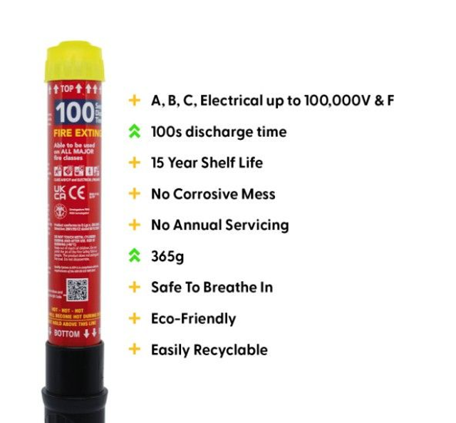 100 Seconds - Fire Safety Stick Extinguisher + Free Mounting Clip