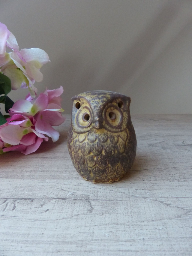 Petit Photophore Bougeoir Vintage Chouette Hibou en Grès Fait Main Vintage