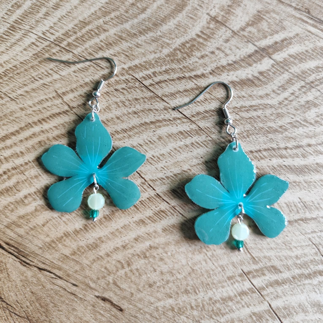 Boucles d'oreilles bleu paon