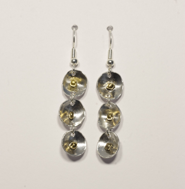 Three Domed Earring with Gold Bead