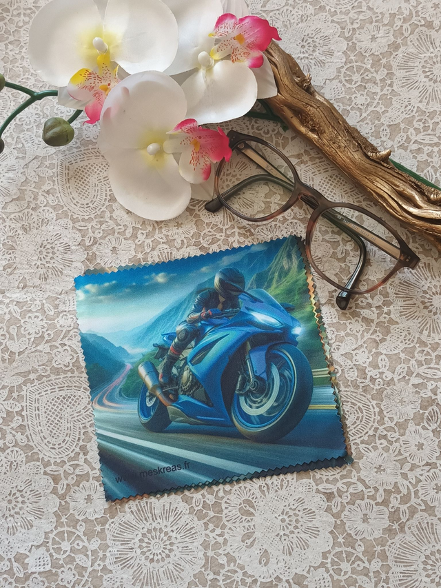 Chiffon Microfibre Moto Bleue Pilote Femme