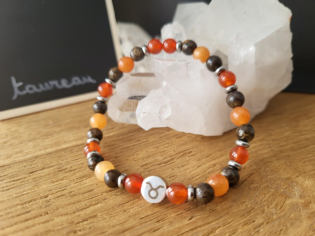 Taureau - Bronzite, Cornaline et aventurine orange