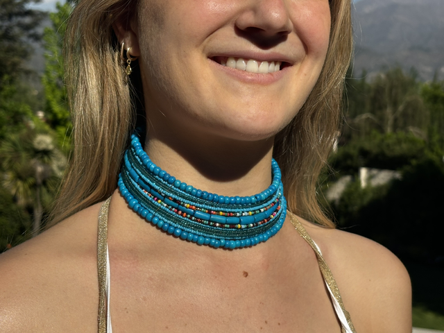 Choker mostacilla múltiple turquesa