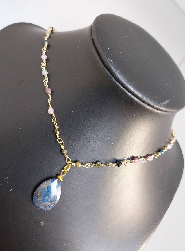 ✨Collier &quot;chaîne en perles naturelles et pendentif lapis lazuli&quot;✨