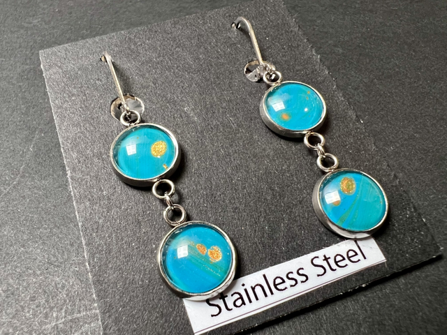 Turquoise & Gold Dangle Earrings | Stainless Steel