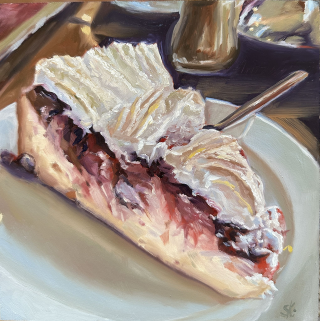 Baisertorte mit Pflaumen - Feine Ölmalerei für dein Zuhause