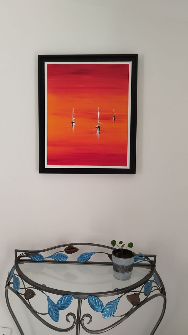 Tableau moderne toile unique œuvre d'art originale bateaux voiliers