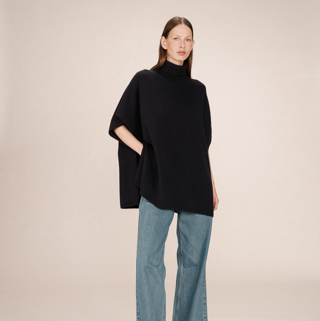 Turtleneck Knit Poncho Marine